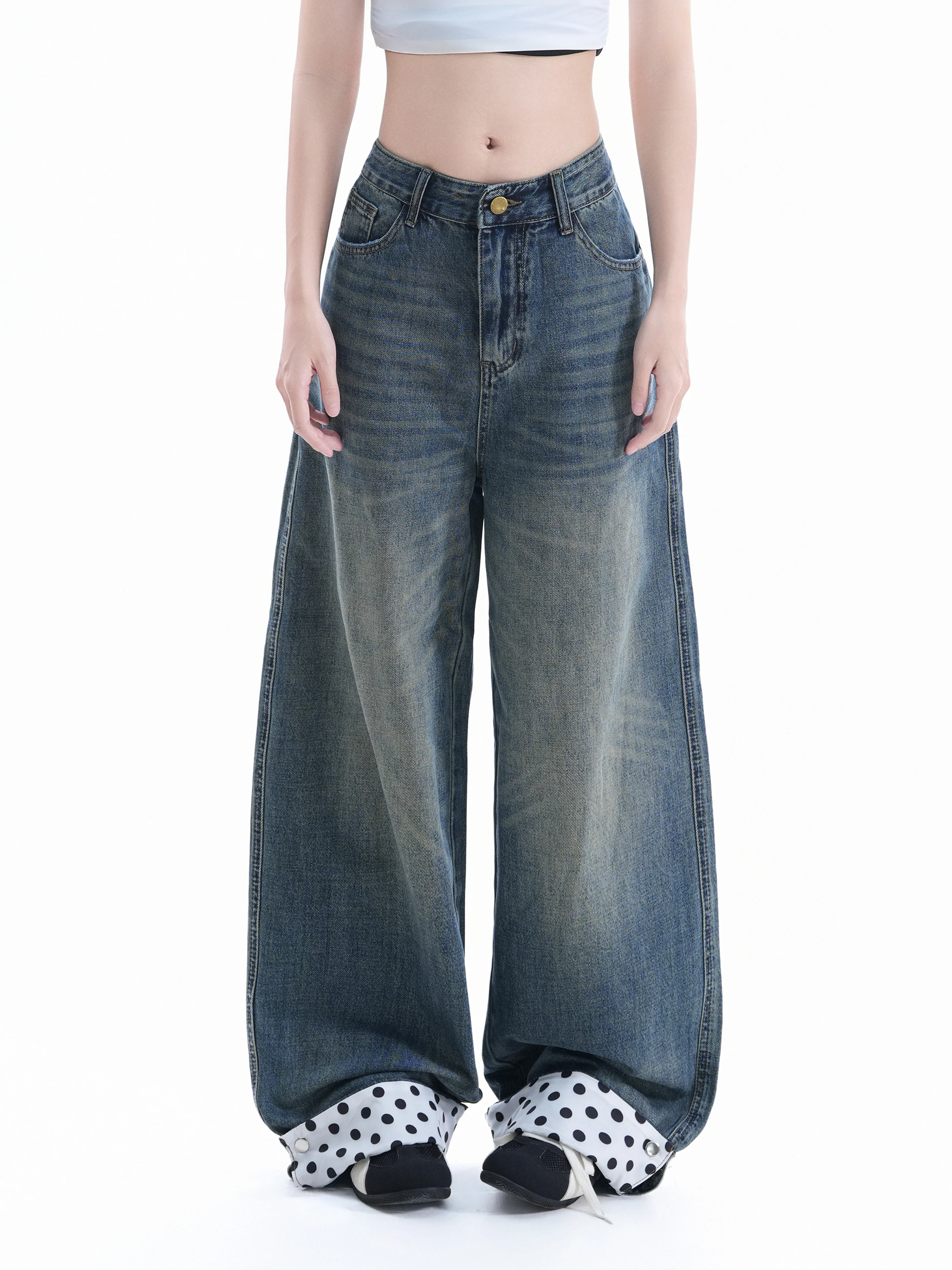 Small Ball American Style Trendy Polka Dot Cuffed Denim Jeans Women's Vintage Washed Loose Wide Leg Pants Summer Cotton Blend
Small Ball American Style Trendy Polka Dot Cuffed Denim Jeans Women's Vintage Washed Loose Wide Leg Pants Summer Cotton Blend
