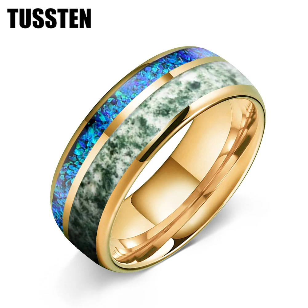 TUSSTEN 8MM Moss Agate And Blue Opal Men's And Women's Wedding Tungsten Rings,Unique Anniversary Ring Comfortable Fit
TUSSTEN 8MM Moss Agate And Blue Opal Men's And Women's Wedding Tungsten Rings,Unique Anniversary Ring Comfortable Fit