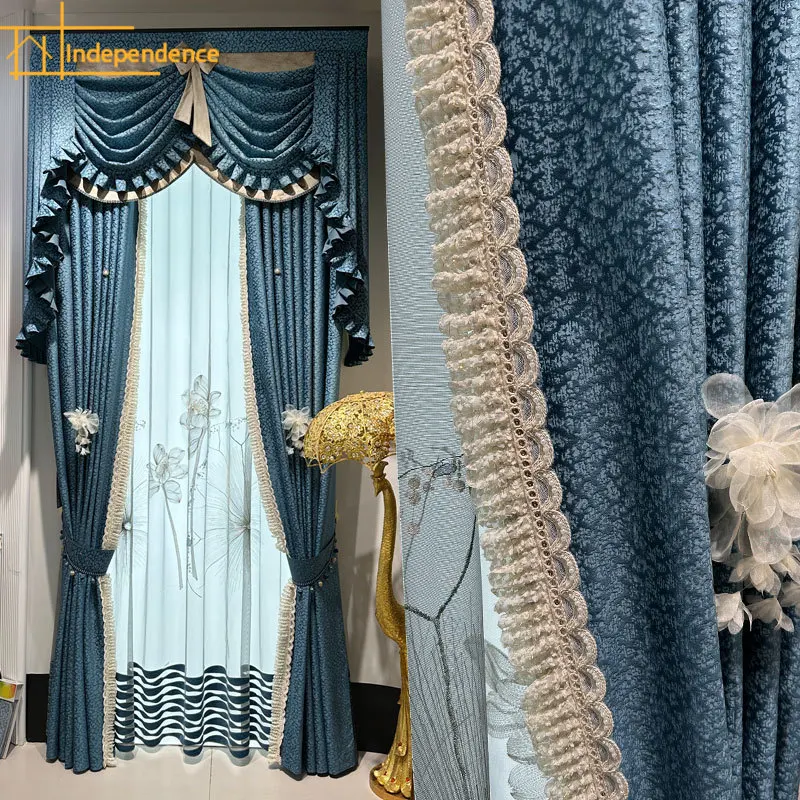 Custom Retro Blue Jacquard Blackout Velvet Curtains for Living Room Bedroom French Window Balcony Embroidered Window Screen
Custom Retro Blue Jacquard Blackout Velvet Curtains for Living Room Bedroom French Window Balcony Embroidered Window Screen