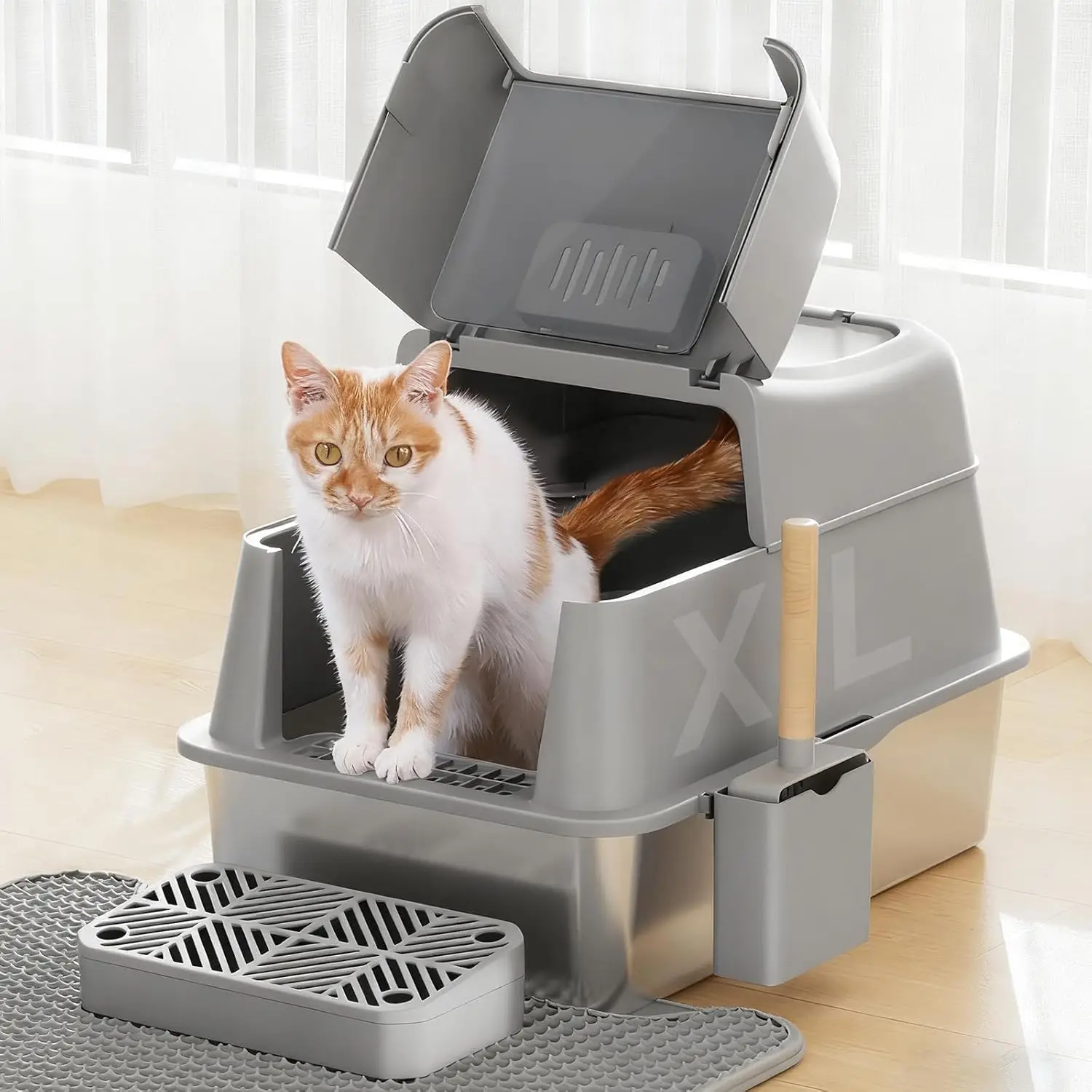 Extra Large Stainless Steel Cat Litter Box with Flip-Top Lid, 40L Capacity for Multi-Cat Homes
Extra Large Stainless Steel Cat Litter Box with Flip-Top Lid, 40L Capacity for Multi-Cat Homes