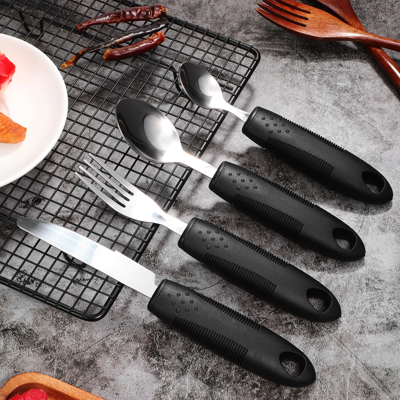 Anti-shake Tableware Elderly Utensils Black Handle Straight Steak Adaptive Stainless Steel Eating Disabled Aids Kitchen Bar
Anti-shake Tableware Elderly Utensils Black Handle Straight Steak Adaptive Stainless Steel Eating Disabled Aids Kitchen Bar