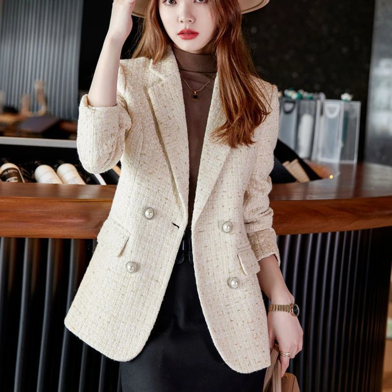 Women Fashion Tweed Double Breasted Blazer Coat autumn Vintage Flap Pockets Female Outerwear Chic Long Sleeve Casual Office Tops
Women Fashion Tweed Double Breasted Blazer Coat autumn Vintage Flap Pockets Female Outerwear Chic Long Sleeve Casual Office Tops