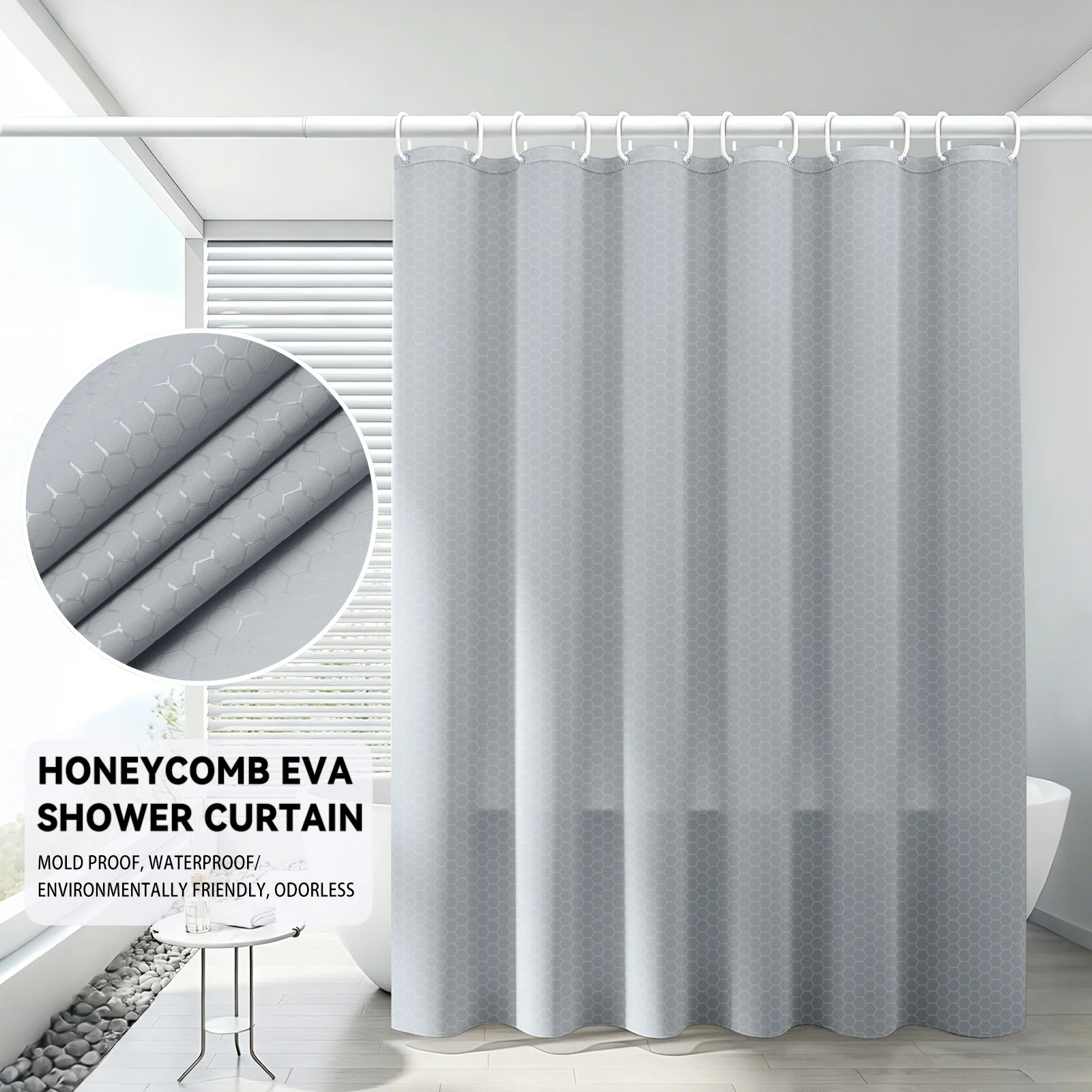 1 Pc Honeycomb PEVA Shower Curtain Waterproof Anti-Mildew No Drill Bathroom Privacy Screen with 12 White Hooks Bathroom Decor
1 Pc Honeycomb PEVA Shower Curtain Waterproof Anti-Mildew No Drill Bathroom Privacy Screen with 12 White Hooks Bathroom Decor