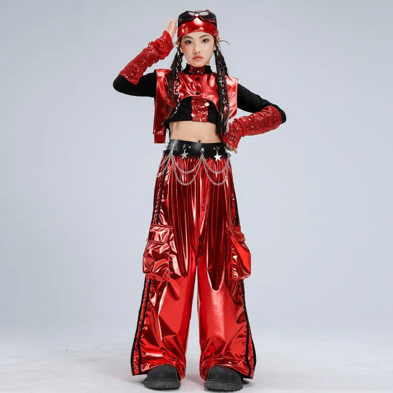 Girls Hip Hop Red Shawl Crop Top Street Dance Shiny Cargo Pant Children K-pop Jazz Streetwear Clothes Sets Kids Group Costumes
Girls Hip Hop Red Shawl Crop Top Street Dance Shiny Cargo Pant Children K-pop Jazz Streetwear Clothes Sets Kids Group Costumes