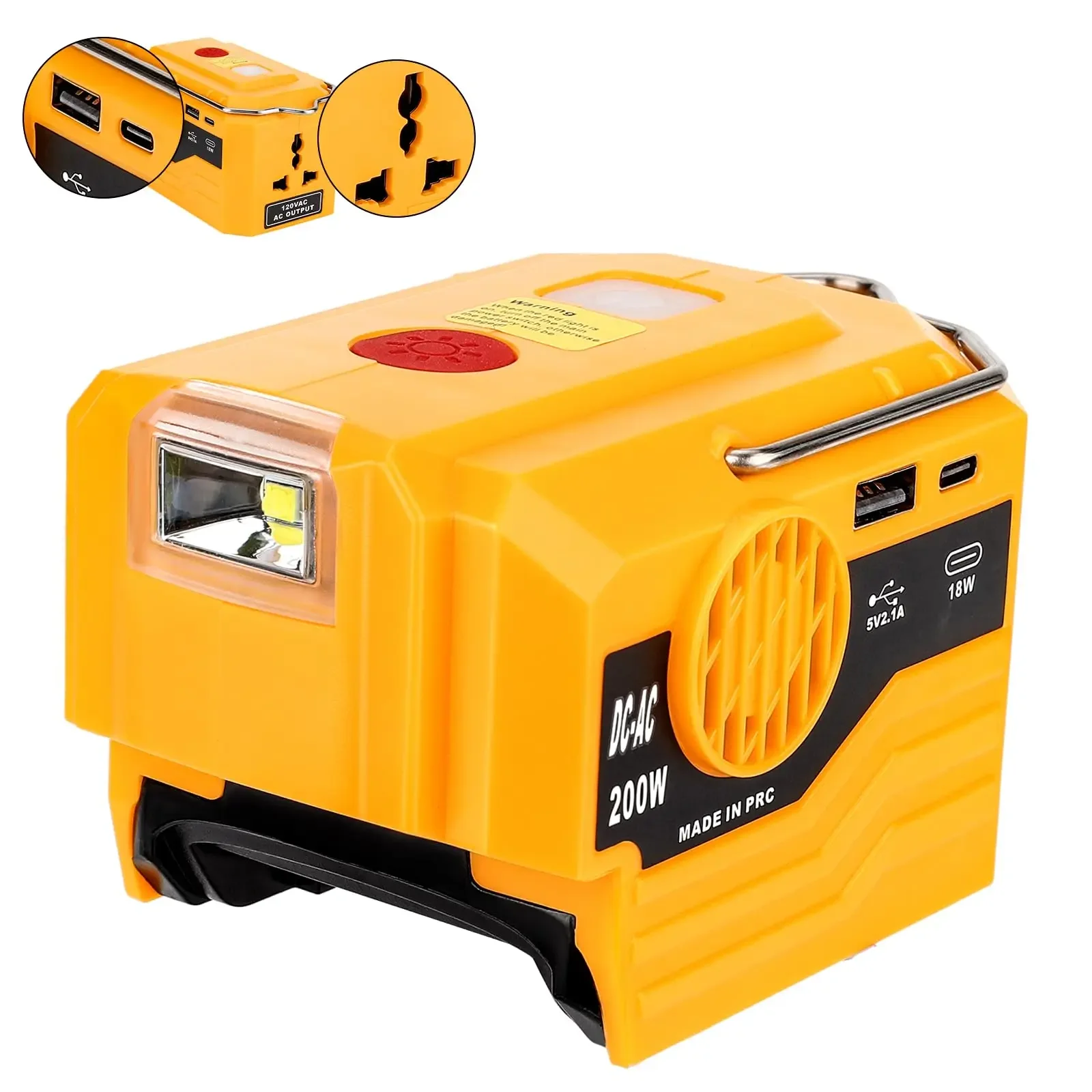 Outdoor Camping Power Generator For Dewalt 20V Battery 200W DC-AC Inverter USB Type-C Fast Charging with LED Work Light
Outdoor Camping Power Generator For Dewalt 20V Battery 200W DC-AC Inverter USB Type-C Fast Charging with LED Work Light