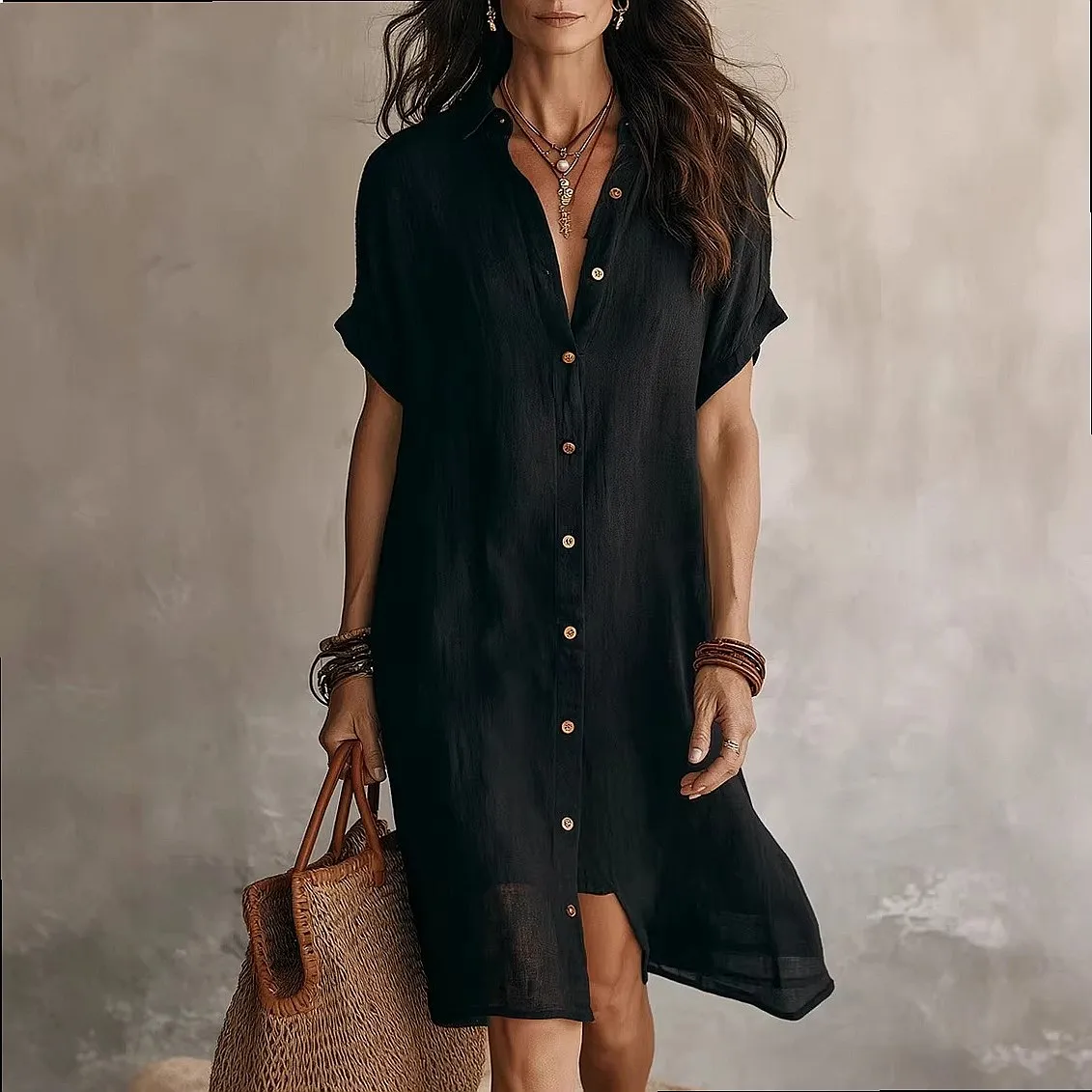Solid Short Sleeve Button Down Midi Shirt Dress Casual Blouse Top Dresses Spring Summer
Solid Short Sleeve Button Down Midi Shirt Dress Casual Blouse Top Dresses Spring Summer