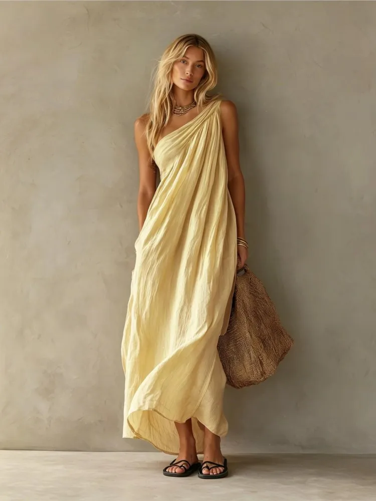 Dresses 2026 Woman Fashion Elegant One Shoulder Sleeveless Long Dress Solid Color Vestidos Sleeveless Simple Style Comfortable
Dresses 2026 Woman Fashion Elegant One Shoulder Sleeveless Long Dress Solid Color Vestidos Sleeveless Simple Style Comfortable