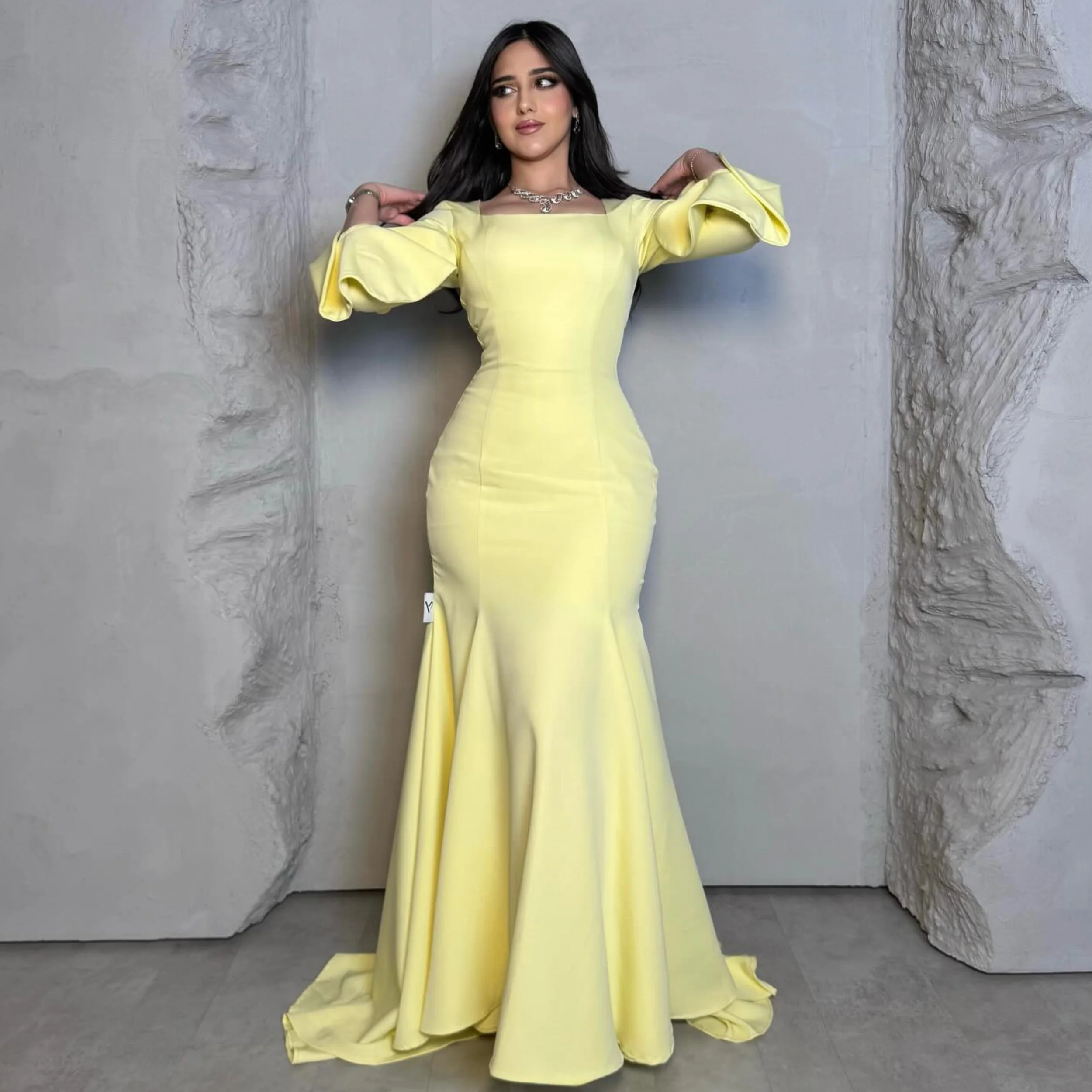 Elegant Yellow Mermaid Prom Dresses Stain Collar Vestidos de Noche Customized Simple Long Prom Gowns for Summer Beach Party
Elegant Yellow Mermaid Prom Dresses Stain Collar Vestidos de Noche Customized Simple Long Prom Gowns for Summer Beach Party