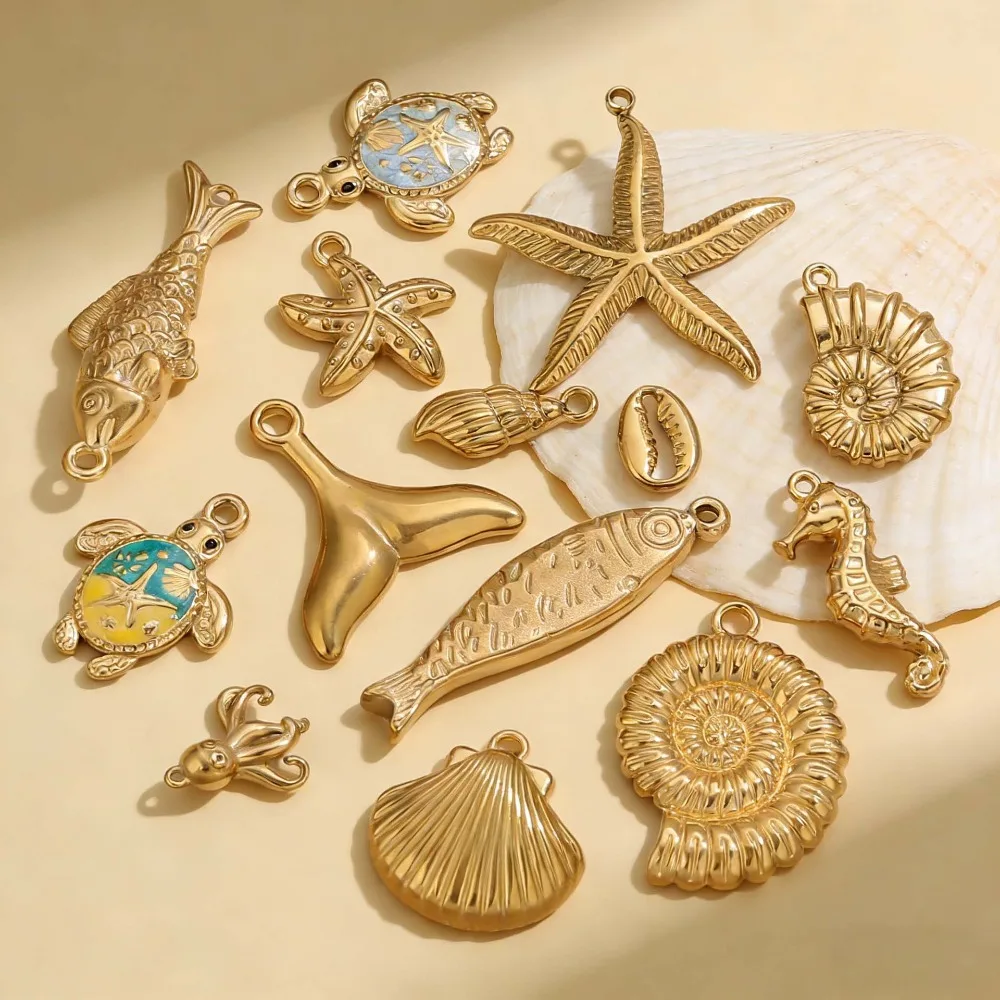 Gold Plated Stainless Steel Ocean Charms, Turtle/Starfish/Seashell Pendants for DIY Jewelry Making
Gold Plated Stainless Steel Ocean Charms, Turtle/Starfish/Seashell Pendants for DIY Jewelry Making