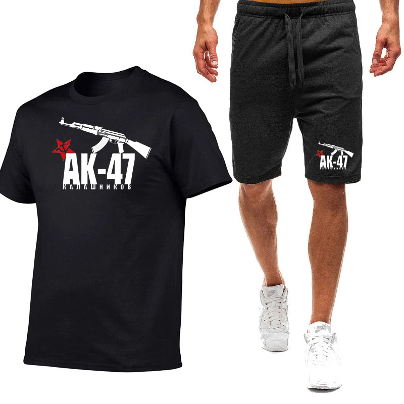 Vintage Classic Ak 47 Logo Summer men's set Round-neck short-sleeved T-shirt five-inch shorts fashionable casual two-piece outdo
Vintage Classic Ak 47 Logo Summer men's set Round-neck short-sleeved T-shirt five-inch shorts fashionable casual two-piece outdo