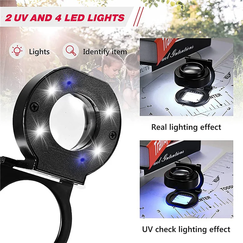 5Pcs 25X Loupe Magnifier With 6 Light, USB Three-Folding Desktop Portable Metal Eye Loupe Scale Sewing Magnifing Glass
5Pcs 25X Loupe Magnifier With 6 Light, USB Three-Folding Desktop Portable Metal Eye Loupe Scale Sewing Magnifing Glass