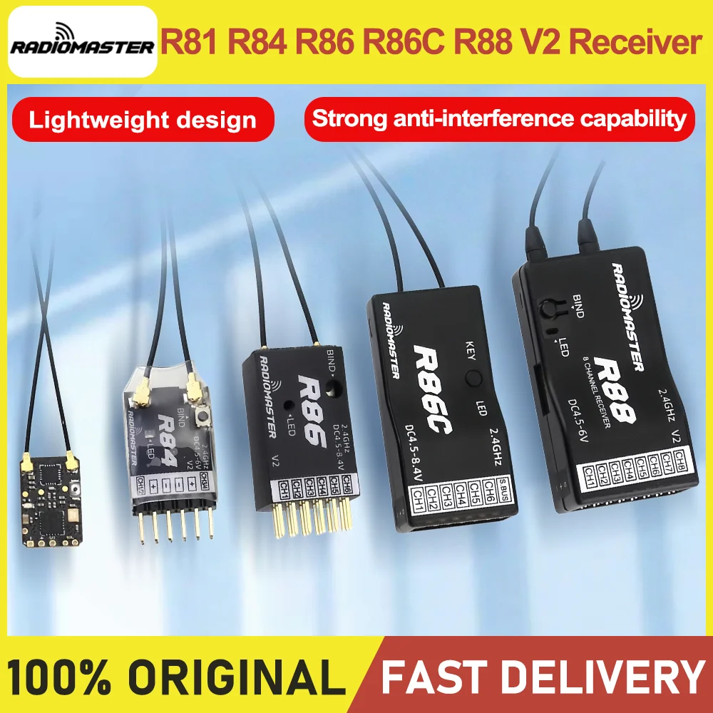 Radiomaster R81 R84 R86 R86C R88 V2 Receiver, 4/6/8/16CH, FrSky D8 D16 Compatible, For TX16S SE FPV Drone
Radiomaster R81 R84 R86 R86C R88 V2 Receiver, 4/6/8/16CH, FrSky D8 D16 Compatible, For TX16S SE FPV Drone