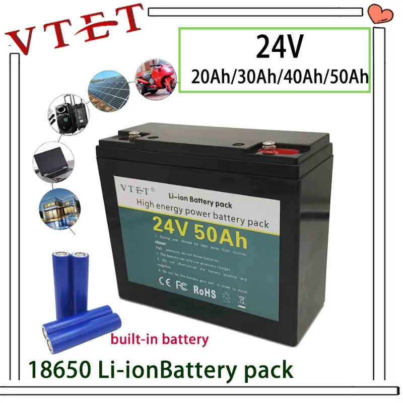 VTET 24V 20Ah-50Ah lithium iron phosphate battery, long lifespan, can be assembled, suitable for outdoor and home storage
VTET 24V 20Ah-50Ah lithium iron phosphate battery, long lifespan, can be assembled, suitable for outdoor and home storage