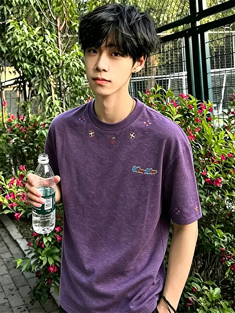Heavyweight Short Sleeve round Neck Men's T-shirt Embroidery Ume Purple Dyed Cross Stitched American Style Fashion Brand
Heavyweight Short Sleeve round Neck Men's T-shirt Embroidery Ume Purple Dyed Cross Stitched American Style Fashion Brand