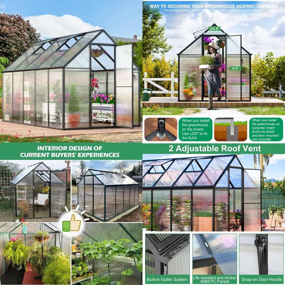 Durable Outdoor Polycarbonate Greenhouse Kit with Thicker Aluminum, Easy Assembly, 2 Vent Windows
Durable Outdoor Polycarbonate Greenhouse Kit with Thicker Aluminum, Easy Assembly, 2 Vent Windows