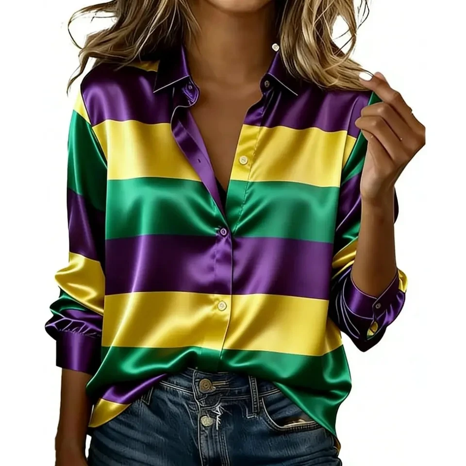 2026 Women's Long Sleeve Shirt Rave Contrast Color Striped Tops Single Breasted Lapel Blouses Festival Carnival Shirts Camisas
2026 Women's Long Sleeve Shirt Rave Contrast Color Striped Tops Single Breasted Lapel Blouses Festival Carnival Shirts Camisas