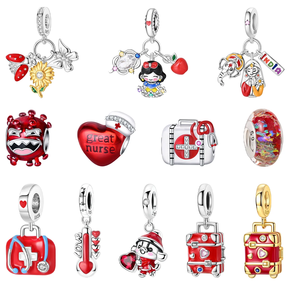 Original 925 Sterling Silver Red Charms Beads Red Wine Nurse Cap Tooth Medical Dumbbell Pendants Fit DIY Bracelets Jewelry Gifts
Original 925 Sterling Silver Red Charms Beads Red Wine Nurse Cap Tooth Medical Dumbbell Pendants Fit DIY Bracelets Jewelry Gifts