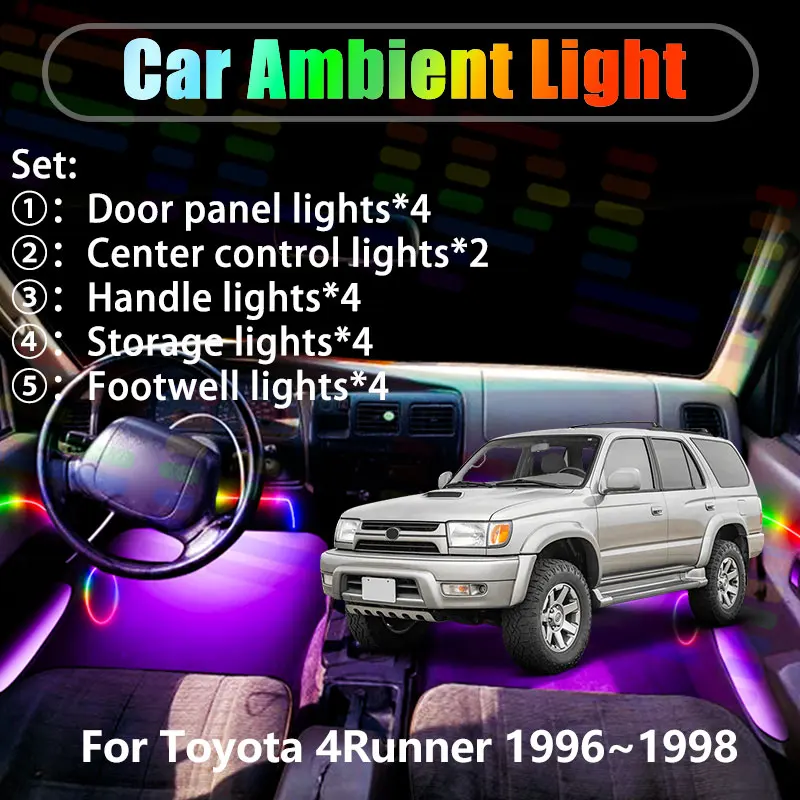 Для Toyota 4Runner MK3 3th M180 1996~1998 2/18 в 1 Автомобильное окружающее освещение Светодиодные внутренние светодиодные фонари багажника USB RGB Ensemble Streamer
Для Toyota 4Runner MK3 3th M180 1996~1998 2/18 в 1 Автомобильное окружающее освещение Светодиодные внутренние светодиодные фонари багажника USB RGB Ensemble Streamer