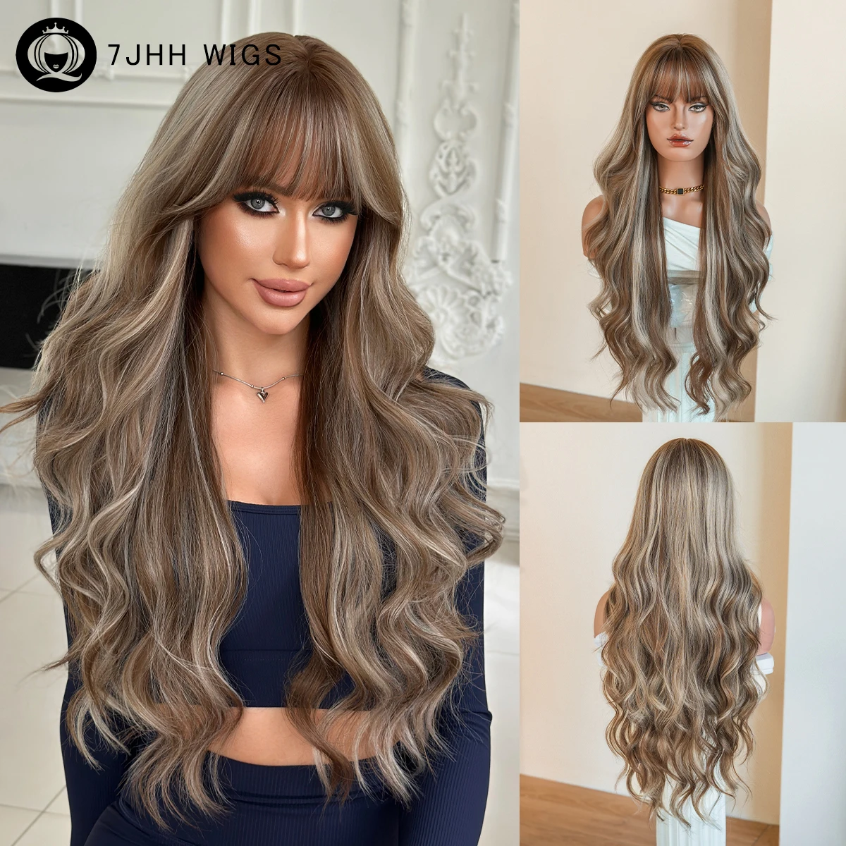 7JHH WIGS Long Water Wave Brown Ombre Beige Wig for Women Modest Fashion High Density Synthetic Brown Wigs with Neat Bangs
7JHH WIGS Long Water Wave Brown Ombre Beige Wig for Women Modest Fashion High Density Synthetic Brown Wigs with Neat Bangs