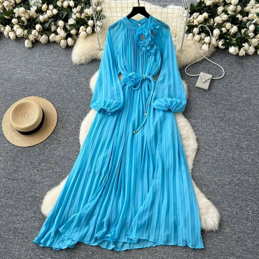 French Style High-End Temperament Vestidos Heavy Beading 3D Flower Lace Up Slim Waist Dress Big Swing Pleated Korea Robe
French Style High-End Temperament Vestidos Heavy Beading 3D Flower Lace Up Slim Waist Dress Big Swing Pleated Korea Robe