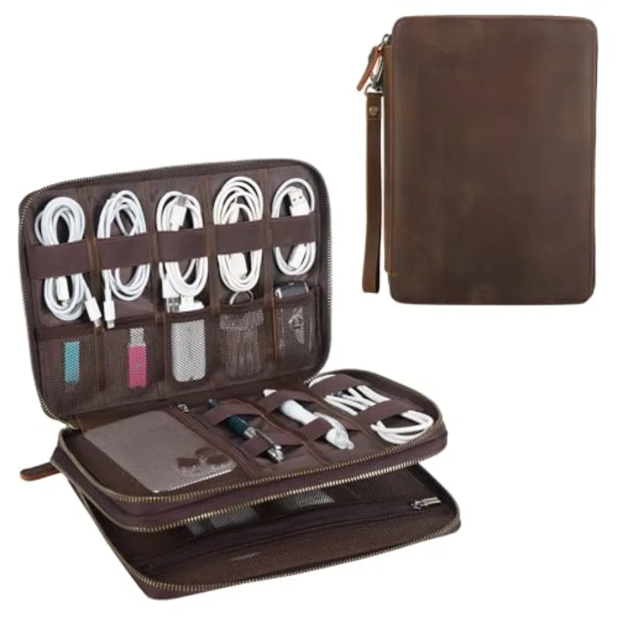Leather Cable Electronics Organizer Case for Travel, Brown Genuine Leather Double-Layer Storage Bag with Secure Zipper for Char
Leather Cable Electronics Organizer Case for Travel, Brown Genuine Leather Double-Layer Storage Bag with Secure Zipper for Char