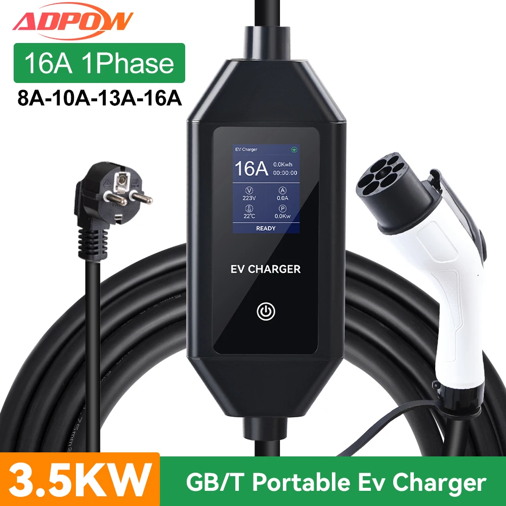ADPOW 16A EV Chargers GB/T Version Socket 3.5KW 3.5M Cable Current Adjustable Wallbox EVSE Charging Accessories For EV Cars
ADPOW 16A EV Chargers GB/T Version Socket 3.5KW 3.5M Cable Current Adjustable Wallbox EVSE Charging Accessories For EV Cars