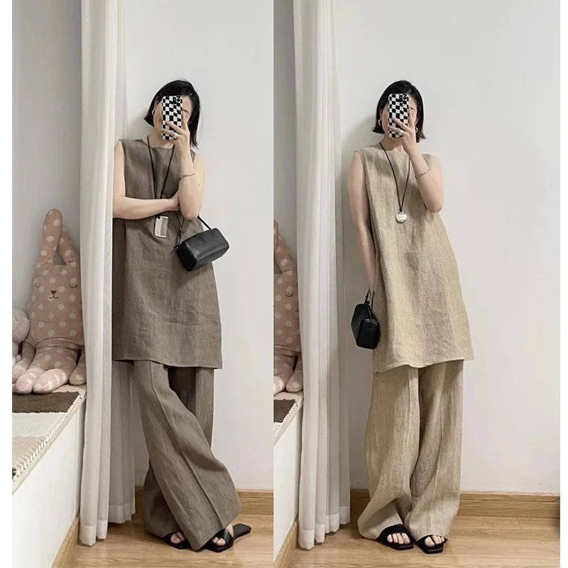 Loose Cotton Linen Fashion Set Women Summer Sleeveless Vest Skirt Two-piece Suit Lazy Relaxing Feel round Neck Long Pants
Loose Cotton Linen Fashion Set Women Summer Sleeveless Vest Skirt Two-piece Suit Lazy Relaxing Feel round Neck Long Pants