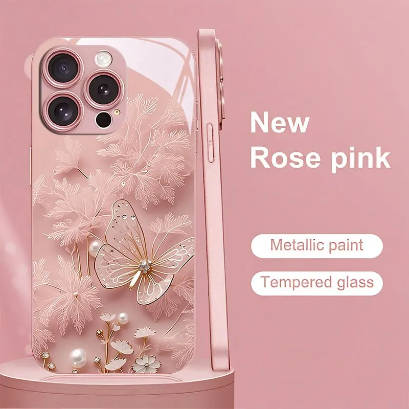 Pink butterfly pattern electroplated glass phone case, suitable for iPhone 17, 16, 15, 14, 13, 12, 11, etc.
Pink butterfly pattern electroplated glass phone case, suitable for iPhone 17, 16, 15, 14, 13, 12, 11, etc.