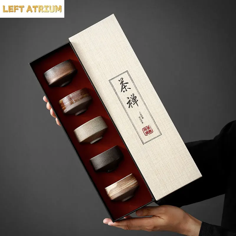 Coarse pottery master cup set Ceramic teacup Zen Kung Fu tea cup Japanese retro 5 gift box
Coarse pottery master cup set Ceramic teacup Zen Kung Fu tea cup Japanese retro 5 gift box