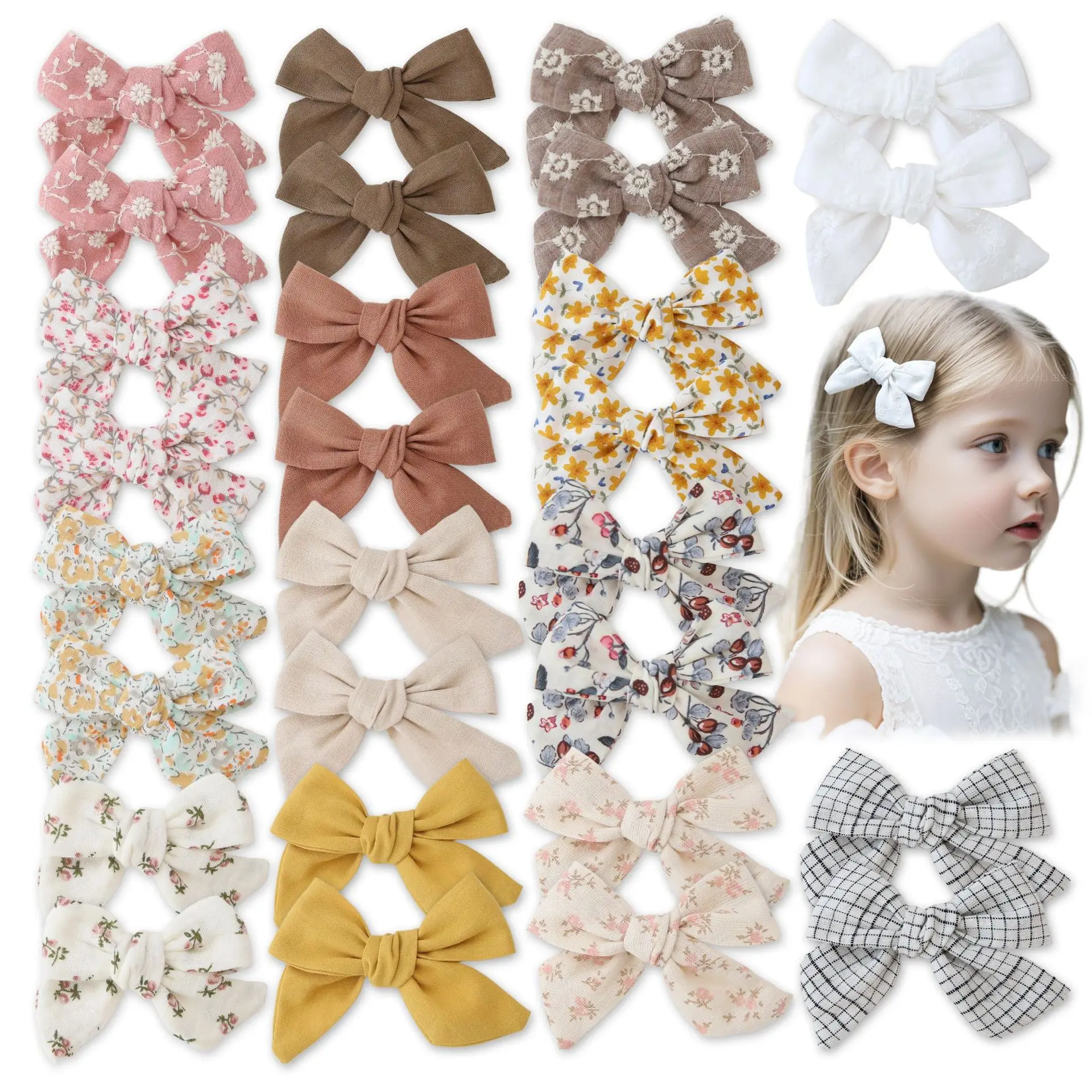 46 PCS/Lot, 3.3" Handtied Fabric Bow Hair Clips Flower Embroidery Bow Hairpins For Baby Girls Hair Accessories
46 PCS/Lot, 3.3" Handtied Fabric Bow Hair Clips Flower Embroidery Bow Hairpins For Baby Girls Hair Accessories