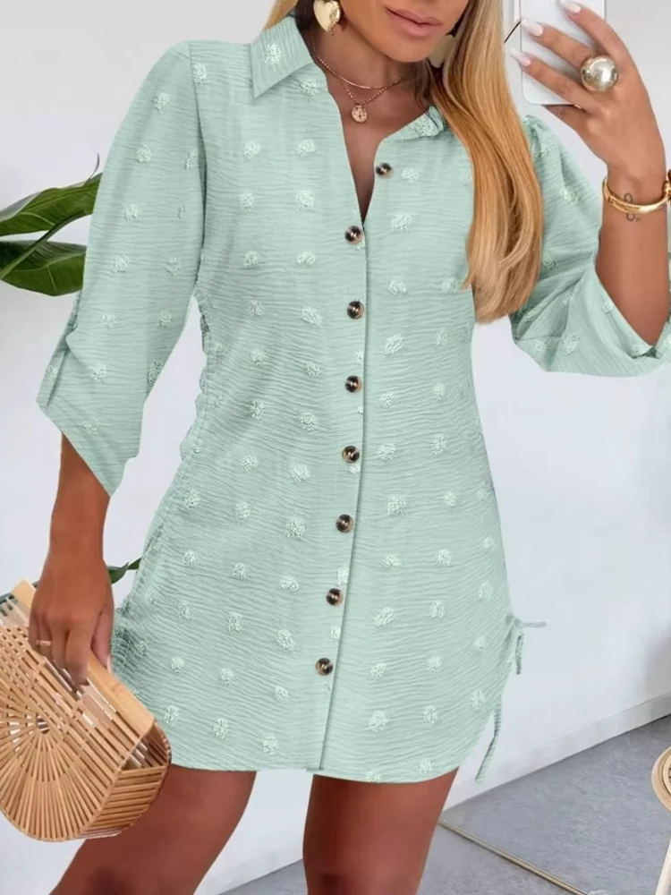 New Women'S Fashion Summer Short Dresses 2025 Woman Fashion Elegant Drawstring Green Short Sleeve Shirt Dress Women Clothing
New Women'S Fashion Summer Short Dresses 2025 Woman Fashion Elegant Drawstring Green Short Sleeve Shirt Dress Women Clothing
