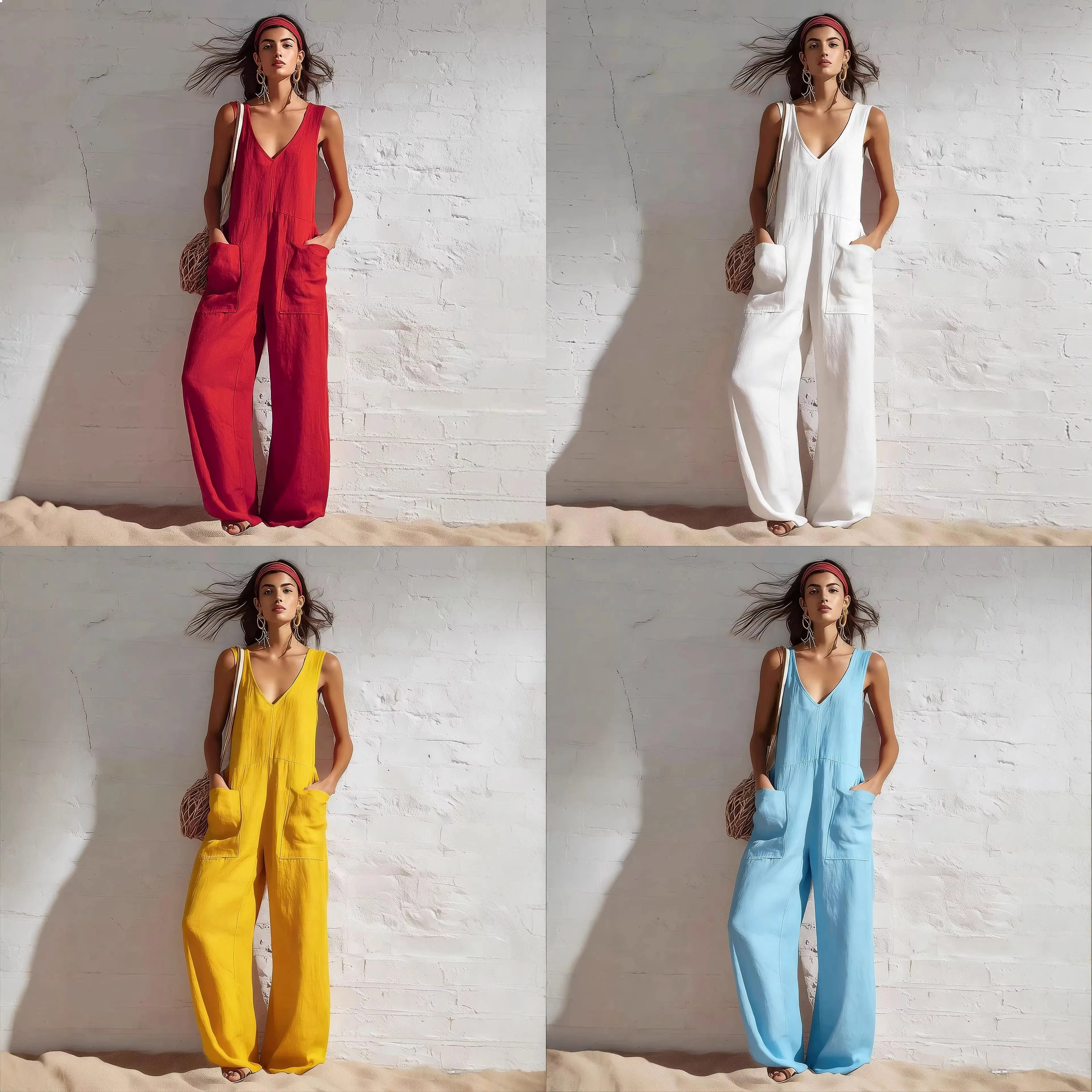 Women's Sleeveless V Neck Jumpsuit Casual Overall Pants Playsuit with Pockets
Women's Sleeveless V Neck Jumpsuit Casual Overall Pants Playsuit with Pockets