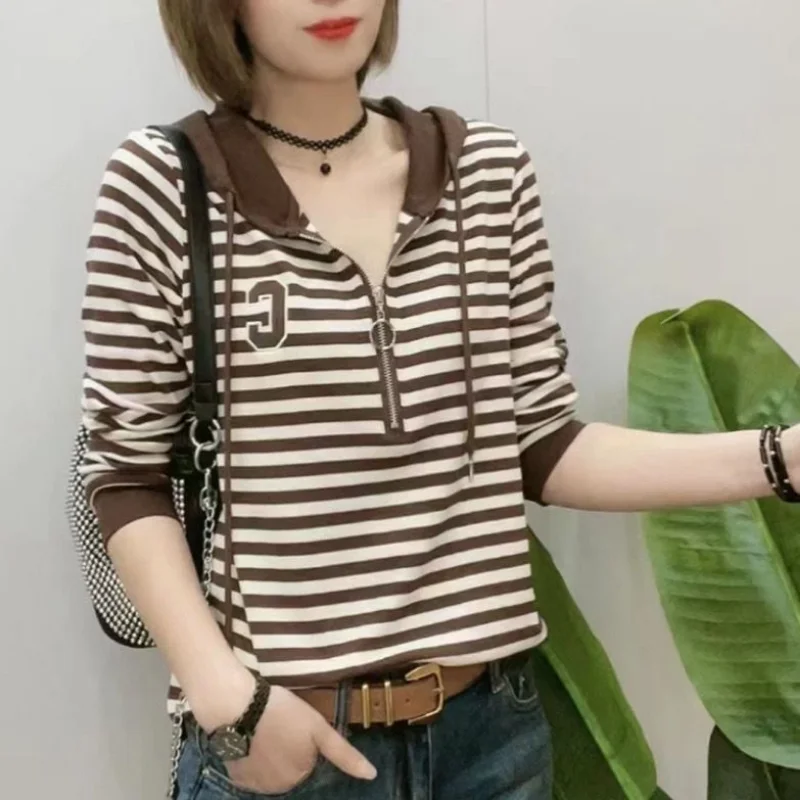 Толстовка с капюшоном, женская футболка с длинным рукавом, весна-осень, новая мода, стильный базовый слой, полосатый топ для похудения
Толстовка с капюшоном, женская футболка с длинным рукавом, весна-осень, новая мода, стильный базовый слой, полосатый топ для похудения