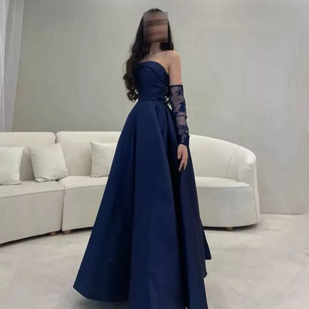 Elegant Navy Blue Lace Sleeves Prom Dresses Off The Shoulder Satin Saudi Arabia Formal Evening Dress Plus Size Robes De Soirée
Elegant Navy Blue Lace Sleeves Prom Dresses Off The Shoulder Satin Saudi Arabia Formal Evening Dress Plus Size Robes De Soirée