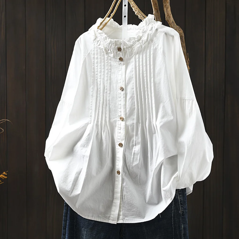 2025 Elegant women's shirt Japan style stand collar long sleeve white pleated shirts and blouses summer women's clothing
2025 Elegant women's shirt Japan style stand collar long sleeve white pleated shirts and blouses summer women's clothing