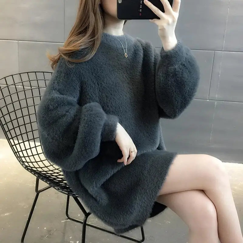 2023 Autumn Winter New Korean Knitted Sweater Dresses Loose Fashion Imitation Mink Fleece Dresses Casual Warm Women Dresses
2023 Autumn Winter New Korean Knitted Sweater Dresses Loose Fashion Imitation Mink Fleece Dresses Casual Warm Women Dresses