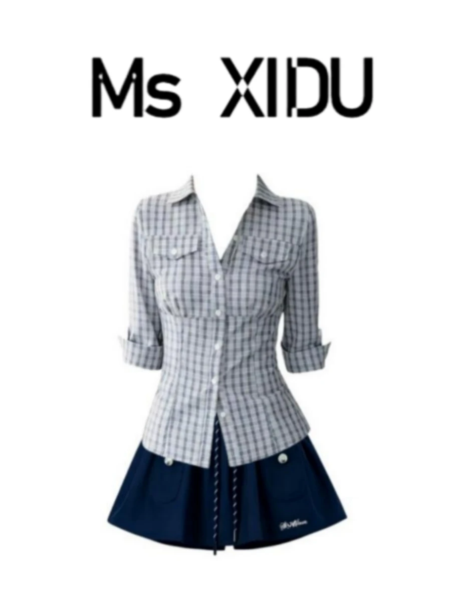 Ms XIDU Korean Retro Plaid Shirt Women's Summer Slim Waist Short Sleeve Top Half Skirt Two-Piece Set Fashionable Casual Wear
Ms XIDU Korean Retro Plaid Shirt Women's Summer Slim Waist Short Sleeve Top Half Skirt Two-Piece Set Fashionable Casual Wear