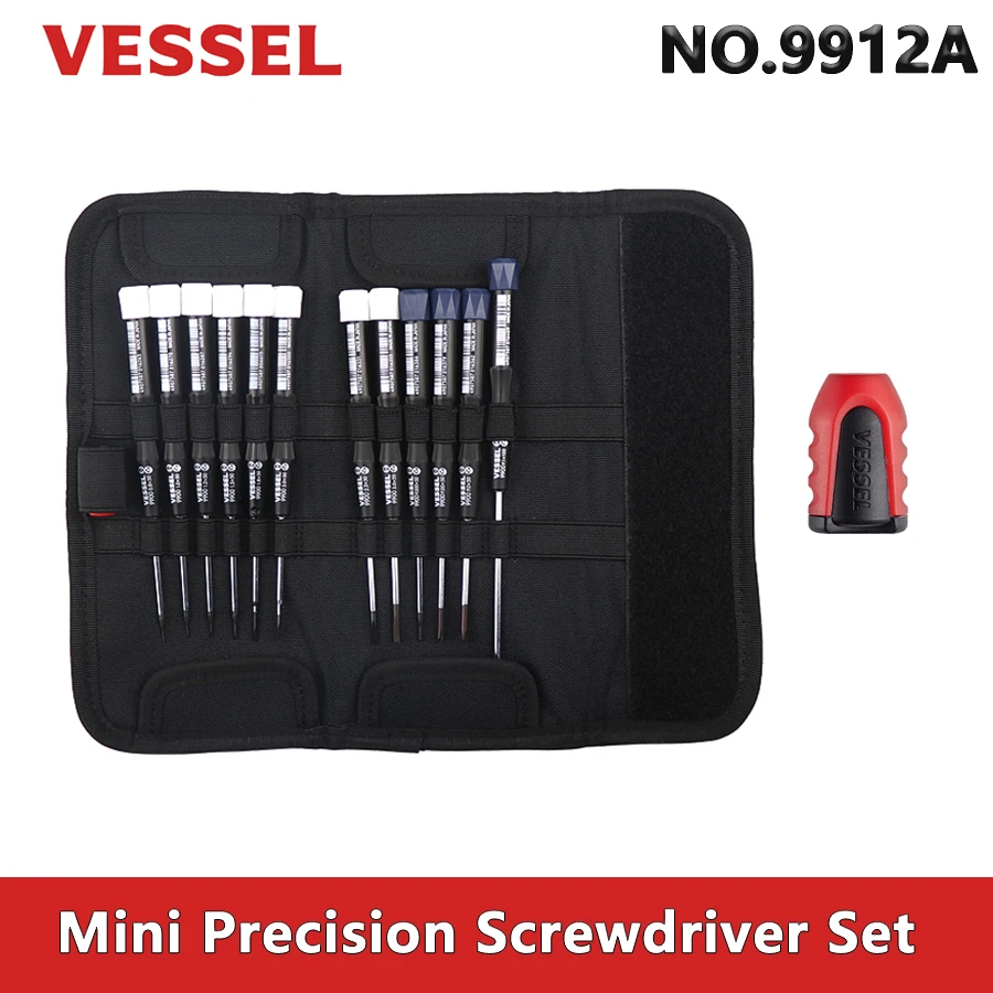 VESSEL 9912A 12Pcs Mini Precision Screwdriver Set with Screwdrivers Pouch and Magnetic Screw Holder for Phillips and Slotted
VESSEL 9912A 12Pcs Mini Precision Screwdriver Set with Screwdrivers Pouch and Magnetic Screw Holder for Phillips and Slotted