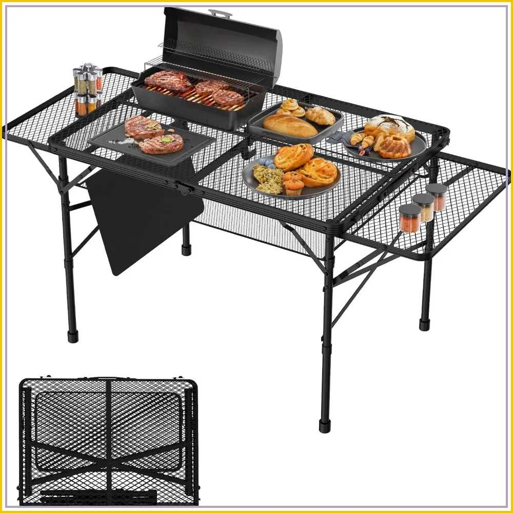Folding Table with 2 Wing Panels, 3x2 FT Camping Table, Height Adjustable Mesh Grill Table with Bag, Portable Outdoor Table for Picnic Camping BBQ Beach
Folding Table with 2 Wing Panels, 3x2 FT Camping Table, Height Adjustable Mesh Grill Table with Bag, Portable Outdoor Table for Picnic Camping BBQ Beach