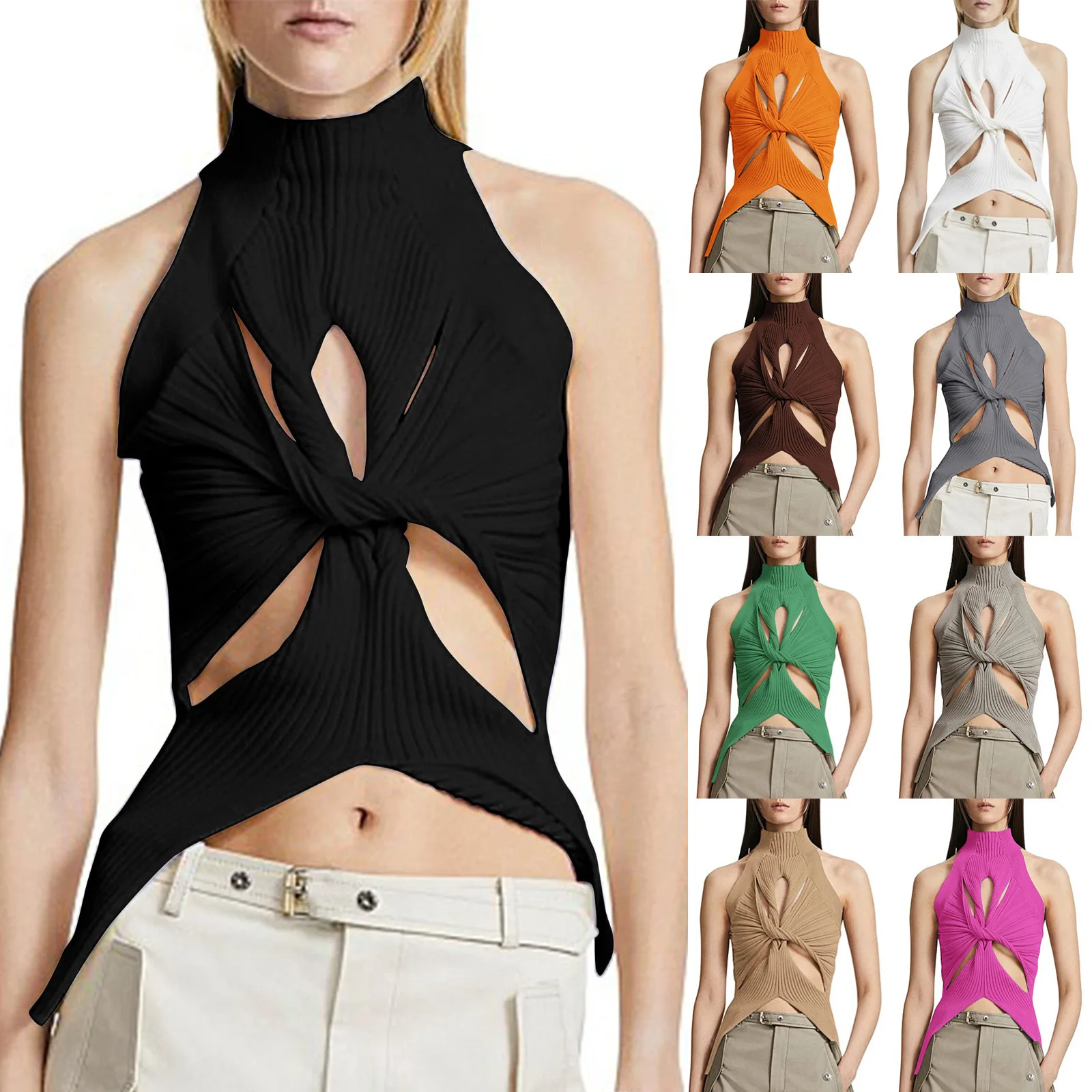 Women Half High Neck Women Sweater Vest Sexy Irregular Sleeveless Skeleton Twisted Knit Tank Top Solid Color Revealing Top
Women Half High Neck Women Sweater Vest Sexy Irregular Sleeveless Skeleton Twisted Knit Tank Top Solid Color Revealing Top