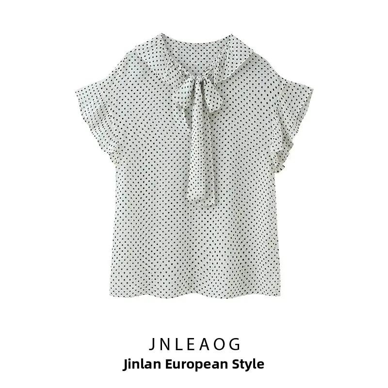Fashionable Polka Dot Bow Tie Shirt Women's Polyester Spring New Style Short Sleeve Regular Length Deformable Resistant
Fashionable Polka Dot Bow Tie Shirt Women's Polyester Spring New Style Short Sleeve Regular Length Deformable Resistant