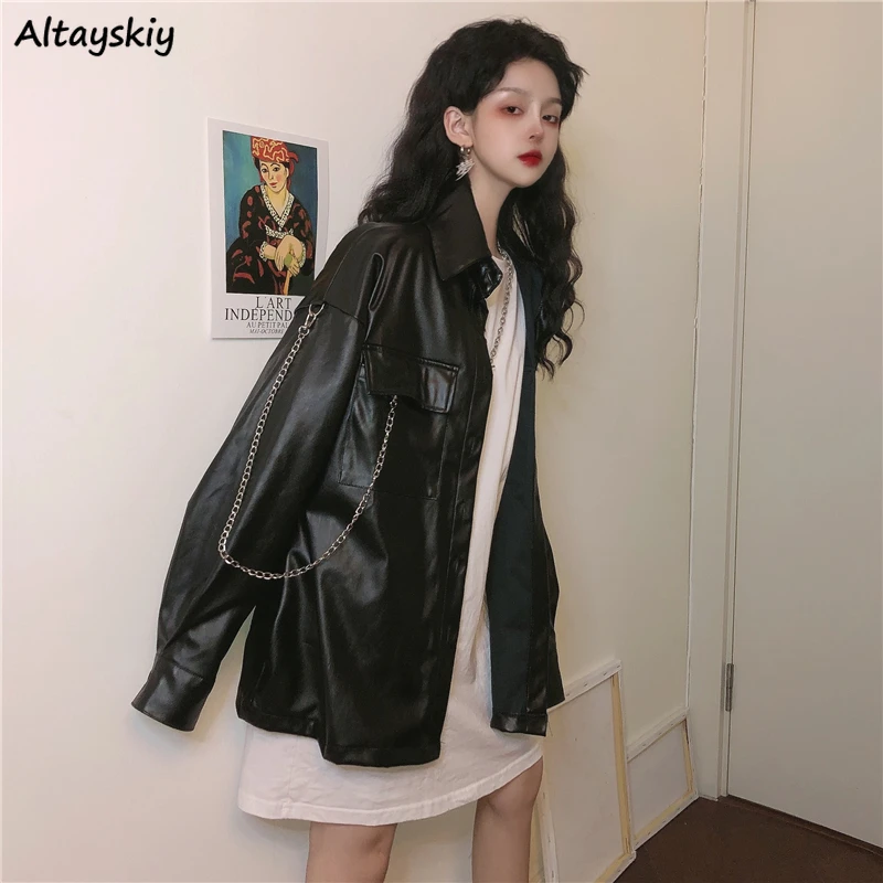 Moto Biker Jackets Women PU Leather Couples Basic Coats Female Harajuku Uniesx BF Chain Pockets Street All-match Outerwear OL
Moto Biker Jackets Women PU Leather Couples Basic Coats Female Harajuku Uniesx BF Chain Pockets Street All-match Outerwear OL