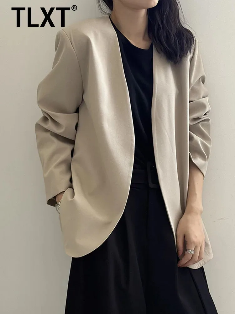 TLXT Elegant Women's Fashion Collarless Blazer Shoulder Pads High-Quality Long Sleeve Loose Suit Jacket Female Winter 2025 New
TLXT Elegant Women's Fashion Collarless Blazer Shoulder Pads High-Quality Long Sleeve Loose Suit Jacket Female Winter 2025 New