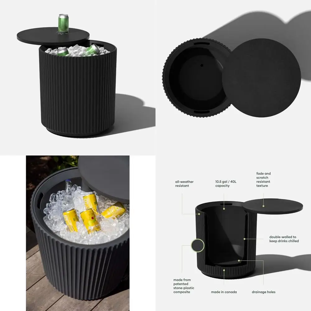 2-in-1 Black Outdoor Cooler Side Table, 21 Inches Fluted Surface
2-in-1 Black Outdoor Cooler Side Table, 21 Inches Fluted Surface