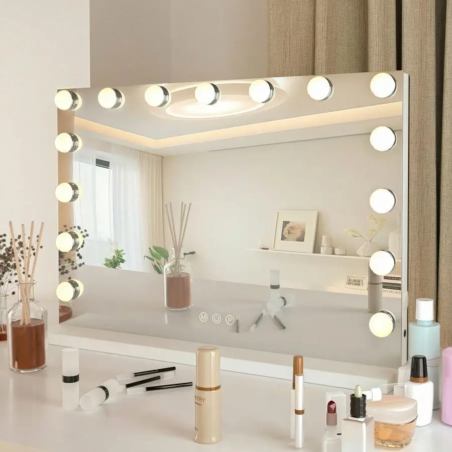 Vanity Mirror with Lights,Large Hollywood Mirror with Lights with 15 Bulbs, 3 Colors Modes amp Adjustable Brightness, Makeup Mir
Vanity Mirror with Lights,Large Hollywood Mirror with Lights with 15 Bulbs, 3 Colors Modes amp Adjustable Brightness, Makeup Mir