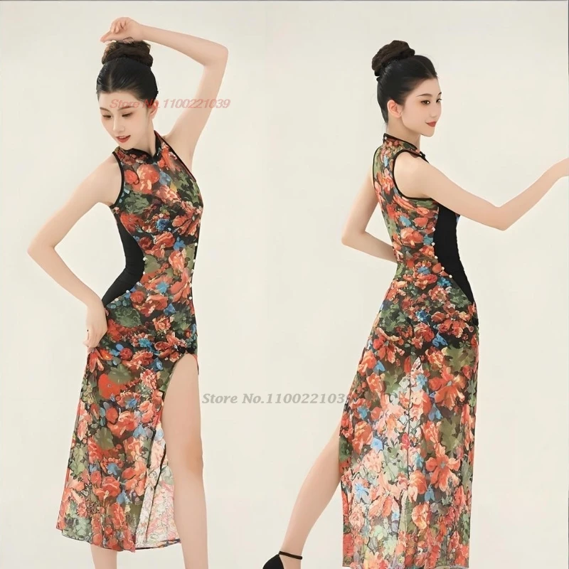 2025 chinese vintage dance dress traditional flower print sleeveless qipao cheongsam retro practice stage performance folk dress
2025 chinese vintage dance dress traditional flower print sleeveless qipao cheongsam retro practice stage performance folk dress