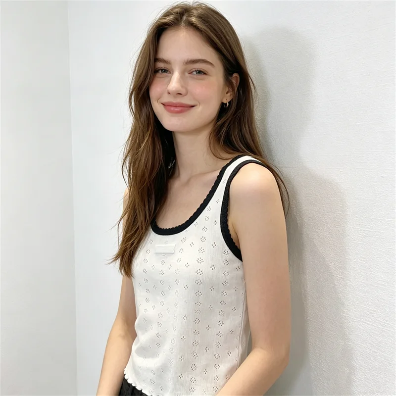 French Sweet Style Camisole for Women, White Hollow-Out Inner Top, Women's Outerwear, New Summer Style, Slim Fit, Short Style
French Sweet Style Camisole for Women, White Hollow-Out Inner Top, Women's Outerwear, New Summer Style, Slim Fit, Short Style