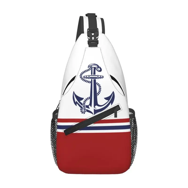 Custom Fashion Navy Blue Stripes Nautical Anchor Sling Bag for Travel Hiking Men Chest Crossbody Backpack Shoulder Daypack
Custom Fashion Navy Blue Stripes Nautical Anchor Sling Bag for Travel Hiking Men Chest Crossbody Backpack Shoulder Daypack