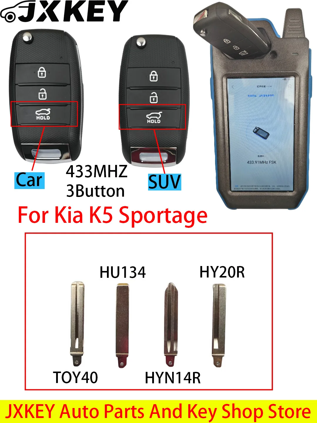 JXKEY For Kia K5 Sportage Carens Cerato Soul Forte Seltos Picanto 3 Buttons Replacement Car Key,433MHZ
JXKEY For Kia K5 Sportage Carens Cerato Soul Forte Seltos Picanto 3 Buttons Replacement Car Key,433MHZ