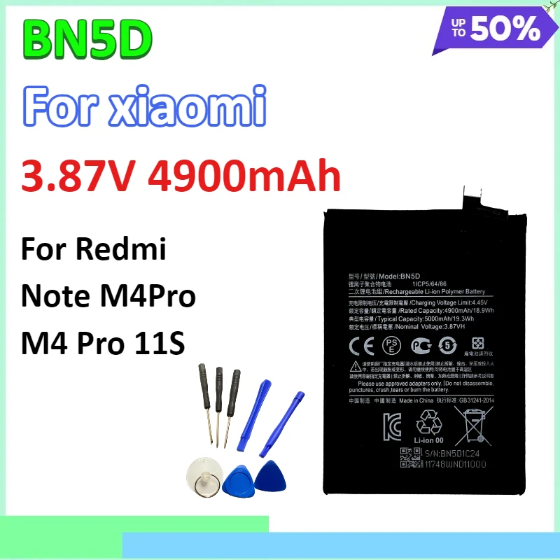 BN5D Lithium Battery 4900mAh for Xiaomi Redmi Note M4Pro M4 Pro 4G / 11S 11 S 4G Replacement Mobile Phone Battery
BN5D Lithium Battery 4900mAh for Xiaomi Redmi Note M4Pro M4 Pro 4G / 11S 11 S 4G Replacement Mobile Phone Battery